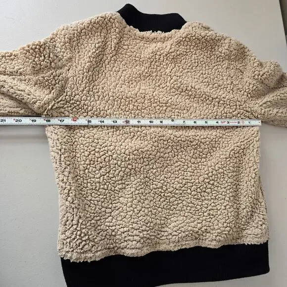 Anthropologie Marrakech Sherpa Bomber Jacket Women's S Tan Black Zip Up - Picture 12 of 14
